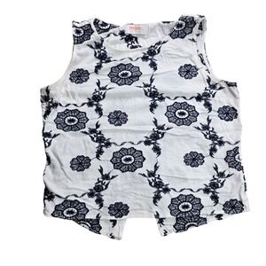 Renee C Floral Embroidered Sleeveless Top Womens M White Navy Blue